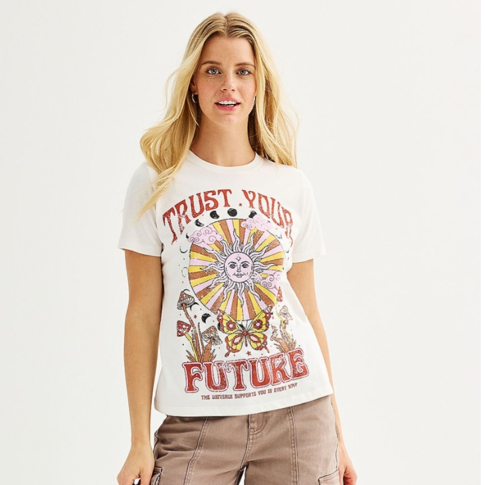 White Graphic Tee Trust Your Future  Xsmall goody two sleeves